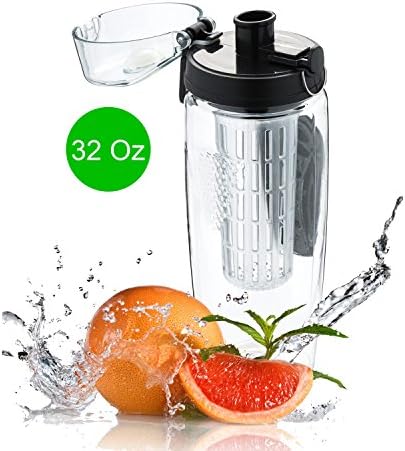EBOUR Fruit Infuser Sport Water Bottle with Lid, 32 oz, Black