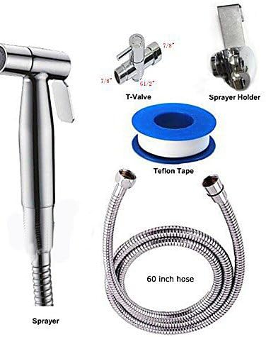 XXW HOME Toilet Hand Held Bidet Shattaf Cloth Diaper Sprayer with 7/8 inch T-Adapter Hose and Bracket Holder