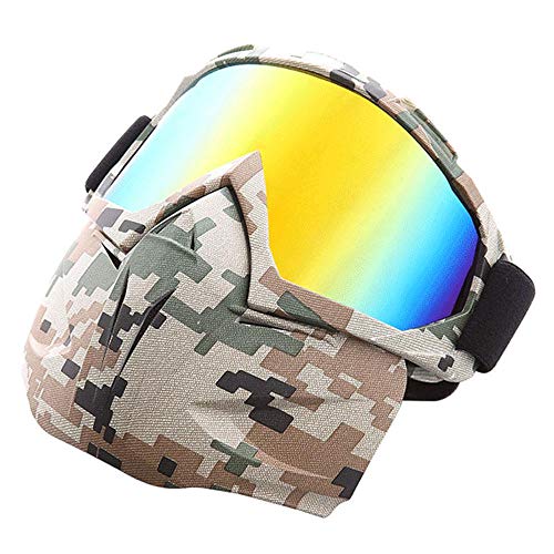 FOONEE Motorcycle Helmet Mask, Retro Motocross Goggle with Removable Face Mask UV400 Detachable Fog-Proof Warm ATC Goggles for Racing Airsoft Riding
