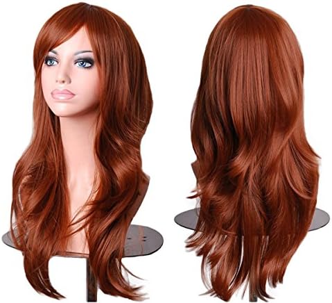 Tititina 28inch Women Brown Wigs Curly Long Cosplay Wavy Hair With Free Wig Cap and Antistatic Comb