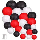 24pcs Round Paper Lanterns for Wedding Birthday Party Baby Showers Decoration Black/Red