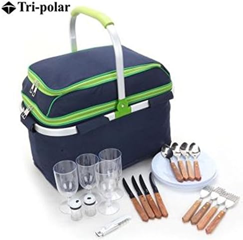 Pack Lunch Bag Camping bag Outdoor food preservation bag, ice bag, picnic bag, cold storage bag, portable large capacity thermal picnic basket, 30L send four sets of tableware,green