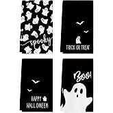 Artoid Mode Black Ghost Boo Halloween Kitchen Towels Set of 4 18x26 Inch | Spooky Bat Trick Or Treat Hand &amp; Dish Towels,Ultra Absorbent,Seasonal Farmhouse Decoration