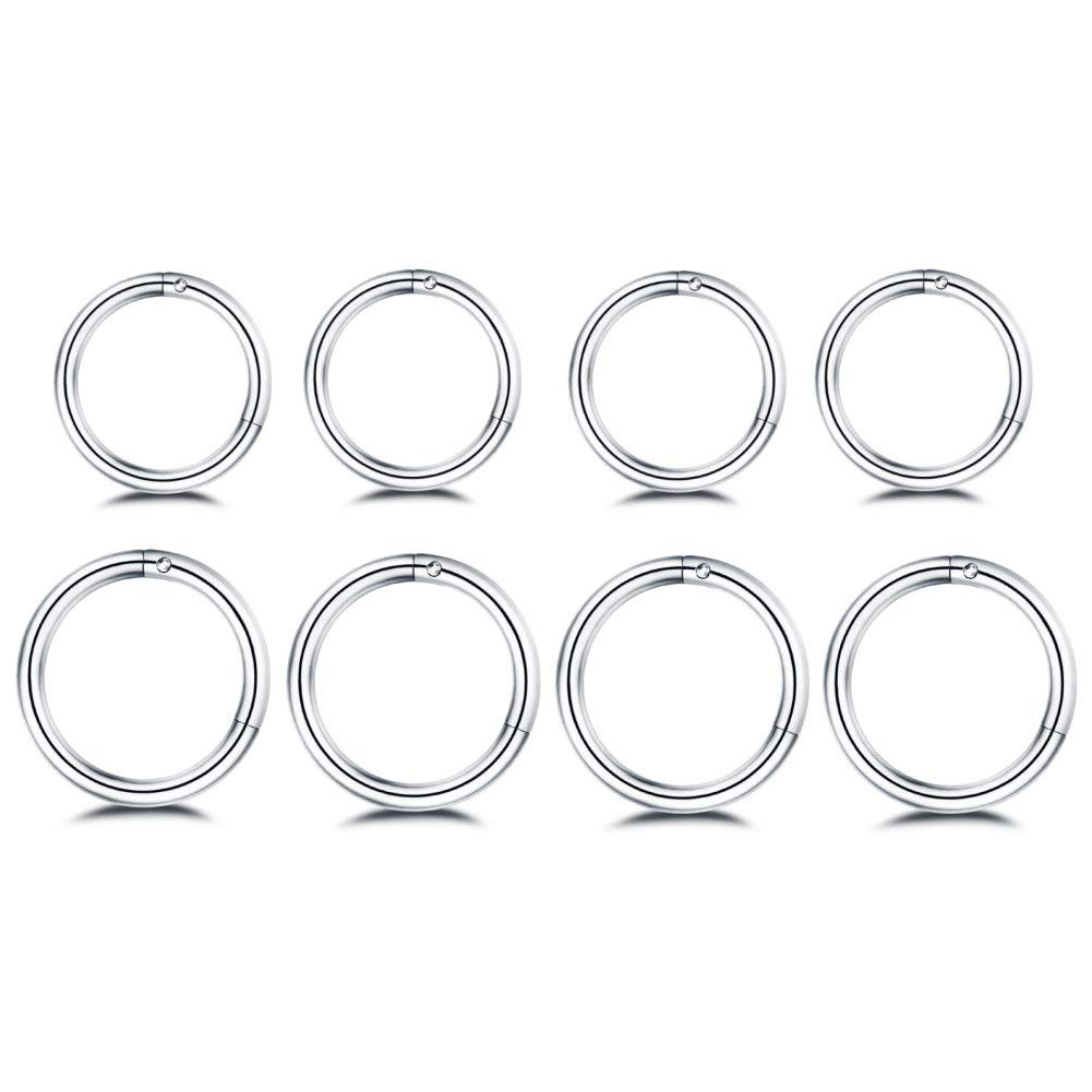 8Pcs Surgical Stainless Steel 16G Sleeper Cartilage Tiny Small Hoop Earrings Mini Septum Hinged Clicker Nose Ring Helix Tragus Piercings 8mm 10mm Set