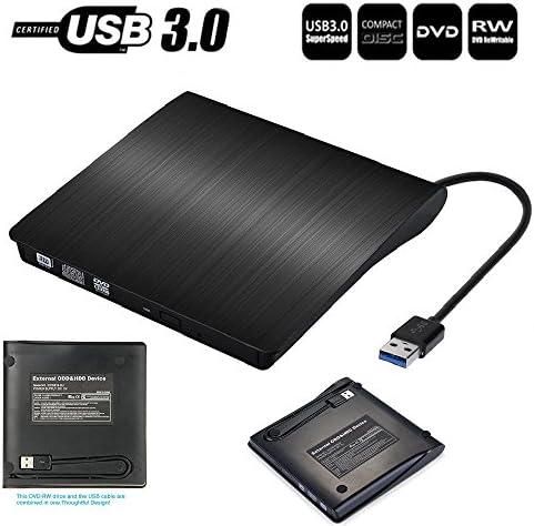 External CD Drive USB 3.0 Portable Slim External DVD Drive, External DVD CD Drive & CD DVD +/-RW Writer/Rewriter/Player High Speed Data Transfer for Macbook Pro Laptop/Desktops Win 8 (Black)