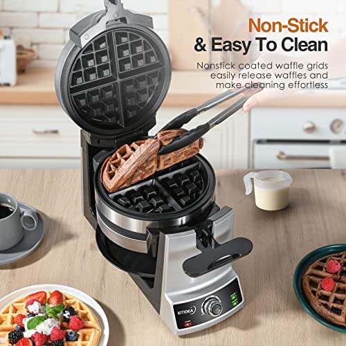 Belgian Waffle Maker KITIDEA, NonStick Double Flip Waffle Maker 1600W with 6 Browning Control