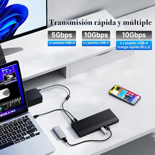 WAVLINK 12-in-1 USB-C Docking Station, 100W Power Delivery, 2DP+HDMI, 4 USB-A, 2 USB-C Gigabit Ethernet 10 GPS, Triple Display Laptop Docking Station.