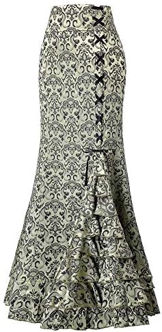 Women Skirt Punk Vintage Gothic Ruffled Steampunk High Waist Maxi Mermaid Style