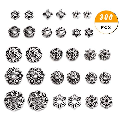 JEWMAY 300Pcs Tibetan Silver Bead Caps Metal Spacers Jewelry Findings Accessories for Bracelet Necklace Jewelry Making
