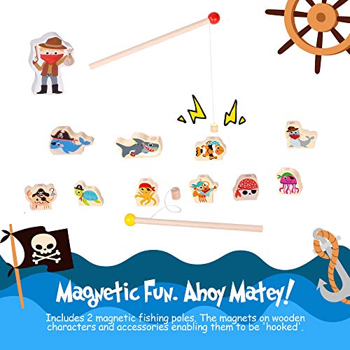 image for Pidoko Kids Pirate Theme Wooden Train Set - 72 Pcs - Includes Magnet F