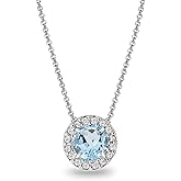 B. BRILLIANT Blue Topaz Necklace for Women Sterling Silver Round Halo Pendant Necklaces Bridesmaids Valentines Day Birthday