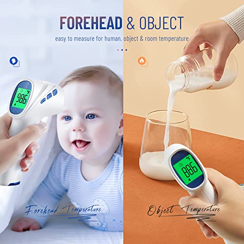 Forehead Thermometer for Adults and Kids, Non Contact, Fast Accurate Result | 3-Color Fever Alarm, 35 Memory Recalls, 1s Result, 2-in-1 Mode, Silent Mode, Large & Clear Backlit Display, FSA Eligible
