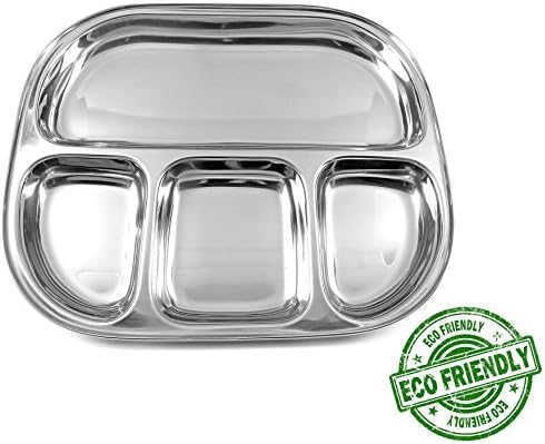 Lifestyle Block Stainless Steel Eco Friendly Compartment Stainless Steel Food Tray Large Divided Camping Plate