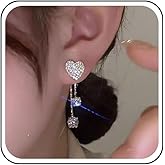 Andelaisi Boho Crystal Heart Earrings Gold Rhinestone Heart Ear Jacket Earrings Shiny Cz Paved Heart Earrings Vintage Crystal Heart Tassel Earrings Jewelry for Women