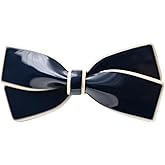 3.44 inch Elegant Bow Hair Clip for Women,Spring Clips for Ponytails White with Black Trim, Pre-tied Design (dark blue)