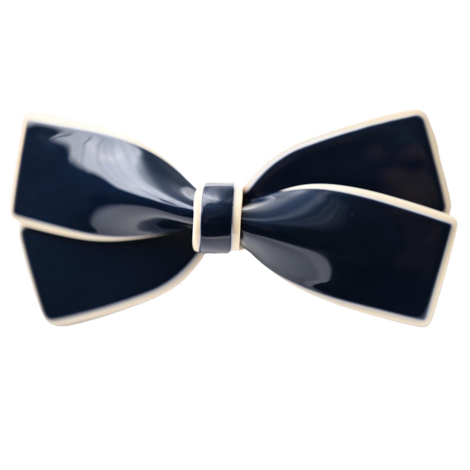 Photo 1 of 3.44 inch Elegant Bow Hair Clip for Women,Spring Clips for Ponytails White with Black Trim, Pre-tied Design (dark blue)