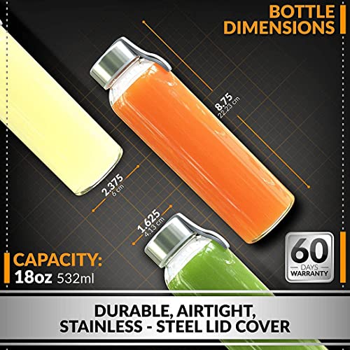 Chef's Star 18 Oz Clear Glass Water Bottles, Reusable Glass Juicing