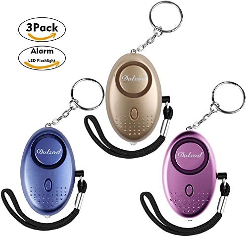 Dulzod Personal Alarm, 140dB Emergency Alarm Keychain with LED Flashlight,2018 version Self Defense Security Weapons For Women, Kids, Students And Night workers (Gold&amp;Blue&amp;Purple)