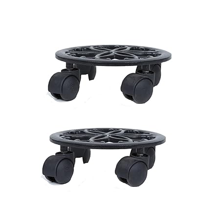 Sharpex Metal Caddy Iron Dolly on Round Rack Rustproof Sturdy Potted Indoor Outdoor Plant Stand/Trolley Casters with Rolling Wheels for Garden and Home - Black (2 PC)