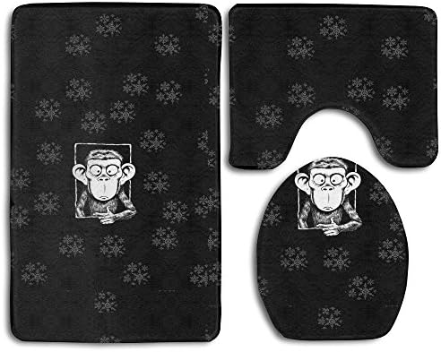 Bathroom Accessories Bath Rug Microfiber 3D Pattern Watch Left Monkey Sets 3 Piece Toilet Mats Anti Slip Shower Floor Rugs Pedestal Rug + Lid Toilet Cover + Bath Mat