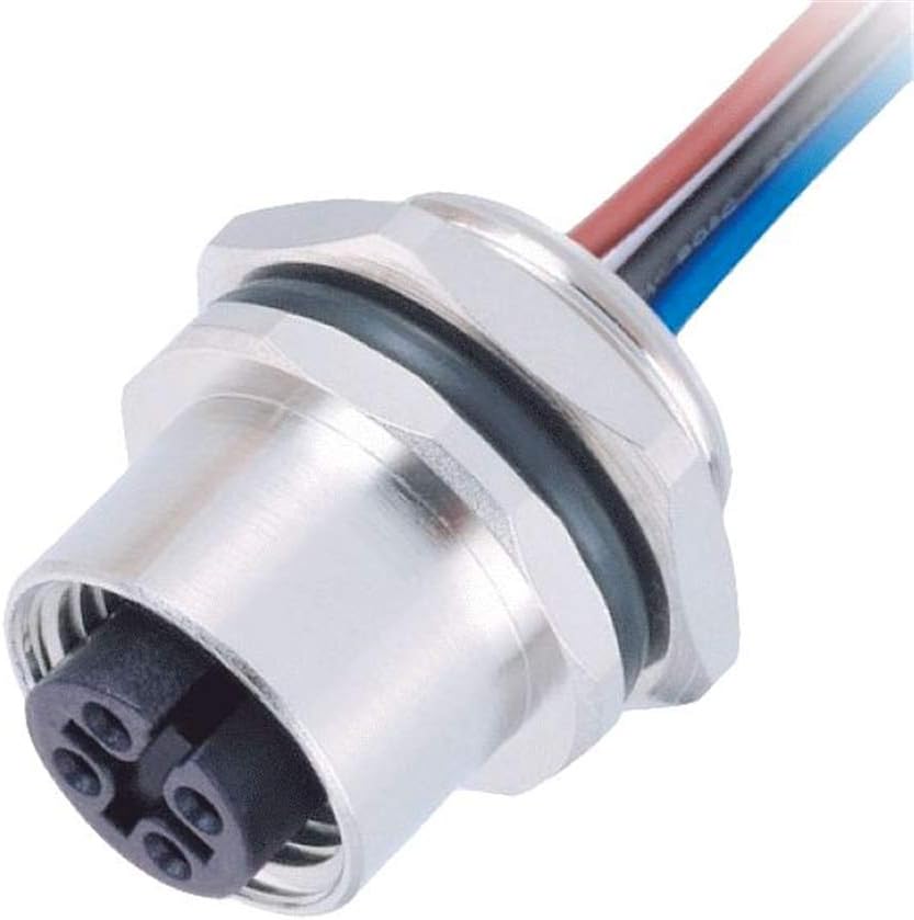 M12 Connector 4Pin Female Bulkhead A Coded Panel Mount Receptacle with Wires 1M AWG22