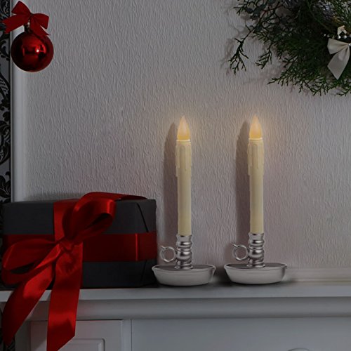 Battery Operated LED Window Candles with Timer, Silver Colored, Warm White Glow, Holiday Lights
