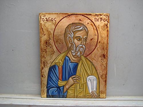 St Peter, hand-painted byzantine icon religious folk art of Greece