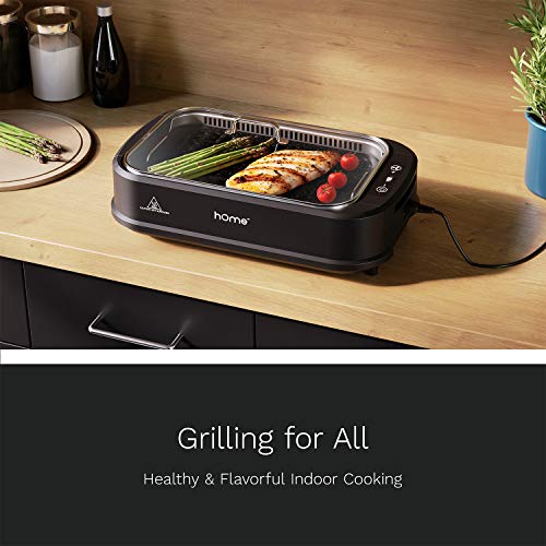 hOmeLabs Smokeless Indoor Electric Grill Removable NonStick Grill Grates, Tempered Glass Lid