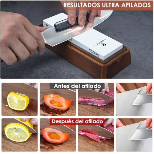 SANMEIHO Sharpening Stone with Storage Box, Sharpening Stone Knives Grit 1000/5000, Sharpening Kit with Non-Slip Base, Angle Guide and Leveling Stone for Knives and Tools