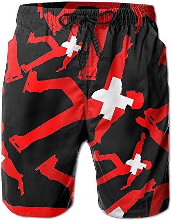 Figure Skating Swiss Flag Silhouette Men Swim Beach Shorts Stretch Sweatpant Running Pants With Pockets