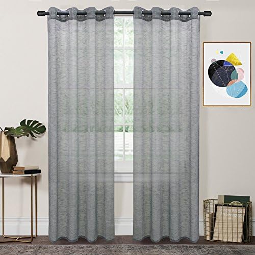 FY FIBER HOUSE Faux Linen Sheer Curtains with Grommes Top, 2 Panels,54 by 95-Inch,New Grey