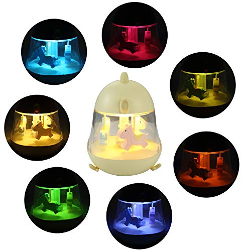 iEGrow Carousel Music Box, Touch Sensor LED Night Lights with USB Charging, 7 Color Gradient Lamp, Musical Toys Gifts for Kids, Baby, Birthday,Wedding (Yellow)