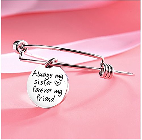 yellow chimes sister message steel collection charm bracelet for girls (silver)(ycssbr-223sis-sl)