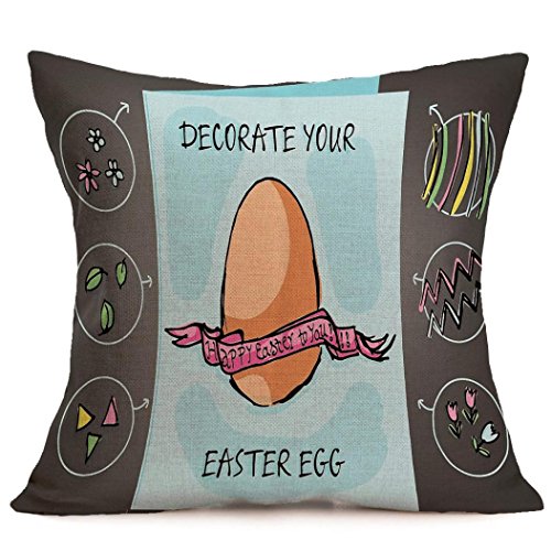 Koolee Easter Pillow Case Flax Egg Throw Pillow Case Rabbit Cushion Case Sofa Bed Home Decoration Festival Pillow Case Cushion Cover (E)