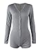 Moxeay Women's Sexy Onesie Deep V Neck Shorts Long Sleeve Knitted Button Down One Piece Bodysuit Bodycon Rompers Overall(S, Grey)