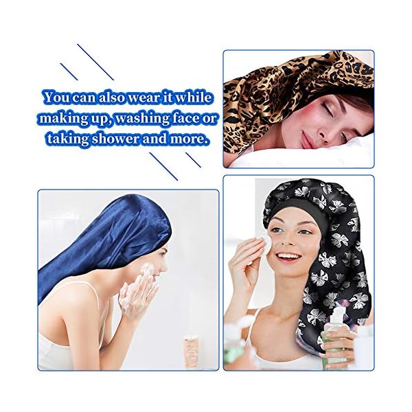 Long Satin Bonnet Sleep Cap, 3 Pcs Extra Large Sleeping Night Caps Hat Loose Cap Bonnets, Adjustable Elastic Band Head…