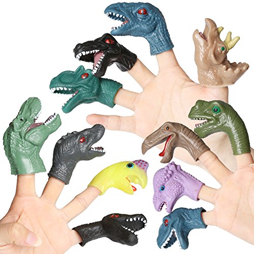 rainbow yuango 36PCS Realistic Dinosaur Finger Puppets Playset Soft Vinyl Rubber Dinosaur Head Finger Puppet with Feet Theaters Doll Model Toy for Kids