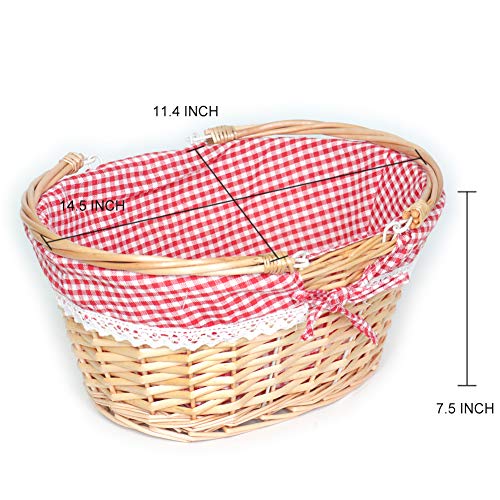 MEIEM Wicker Basket Gift Baskets Empty Oval Willow Woven Picnic Basket Easter Candy Basket Large Storage Basket Wine Basket with Handle Egg Gathering Wedding Basket (Pink) - Thumbnail 6