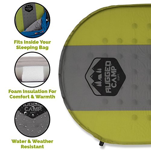 Rugged Camp Self Inflating Sleeping Pad - Sleep Comfortably In The Outdoors - Camping Gear and Accessories For Hiking, Backpacking, Travel - Lightweight and Compact Camping Mat by (green) - Thumbnail 2