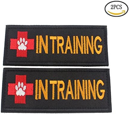 MEIKAI Set of 2 Service Dog/Ask to Pet/K9 Dog Embroidered Velcro Patch Badge for Dog Harness &amp; Vest (IN TRAINING Black 1.5" width)