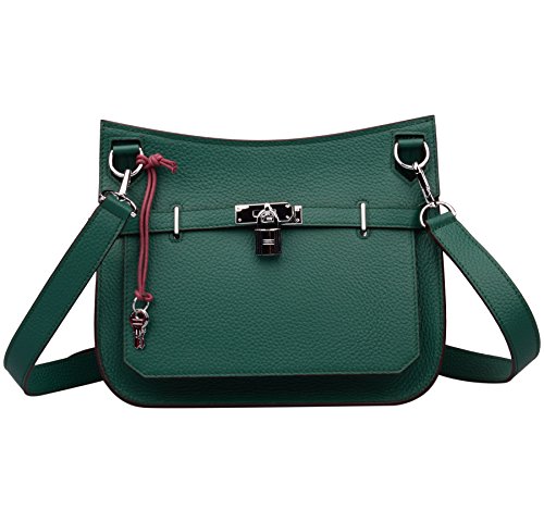 Ainifeel Women's Padlock Genuine Leather Messenger Bag Cross Body Bag Satchel Purse