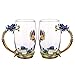 COAWG Glass Tea Cup With Spoon, 2Pcs -12oz Blue Rose Flower Hand made Flower Clear Tea Mug, Unique Gift Graduation Girl