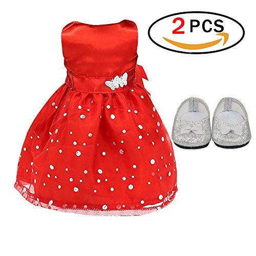 Sleeveless Doll Dresses Party Clothing for 18 Inch American Girls with Bling Bling Bownot Shoes Red