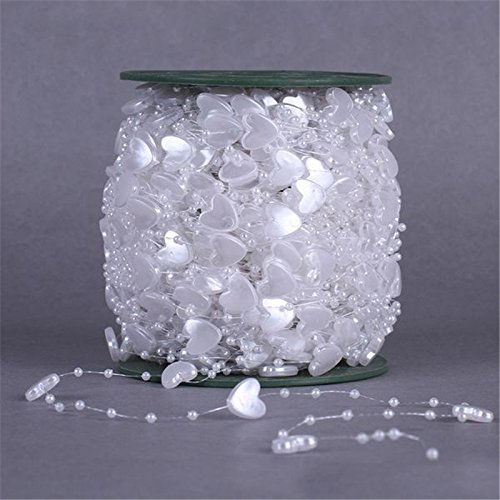 Krismile® 200 Feet Roll Fishing Line 13mm heart pearls Beads Flowers Chain pearls Garland Wedding Party Decoration party Bouquet Supplies (White)