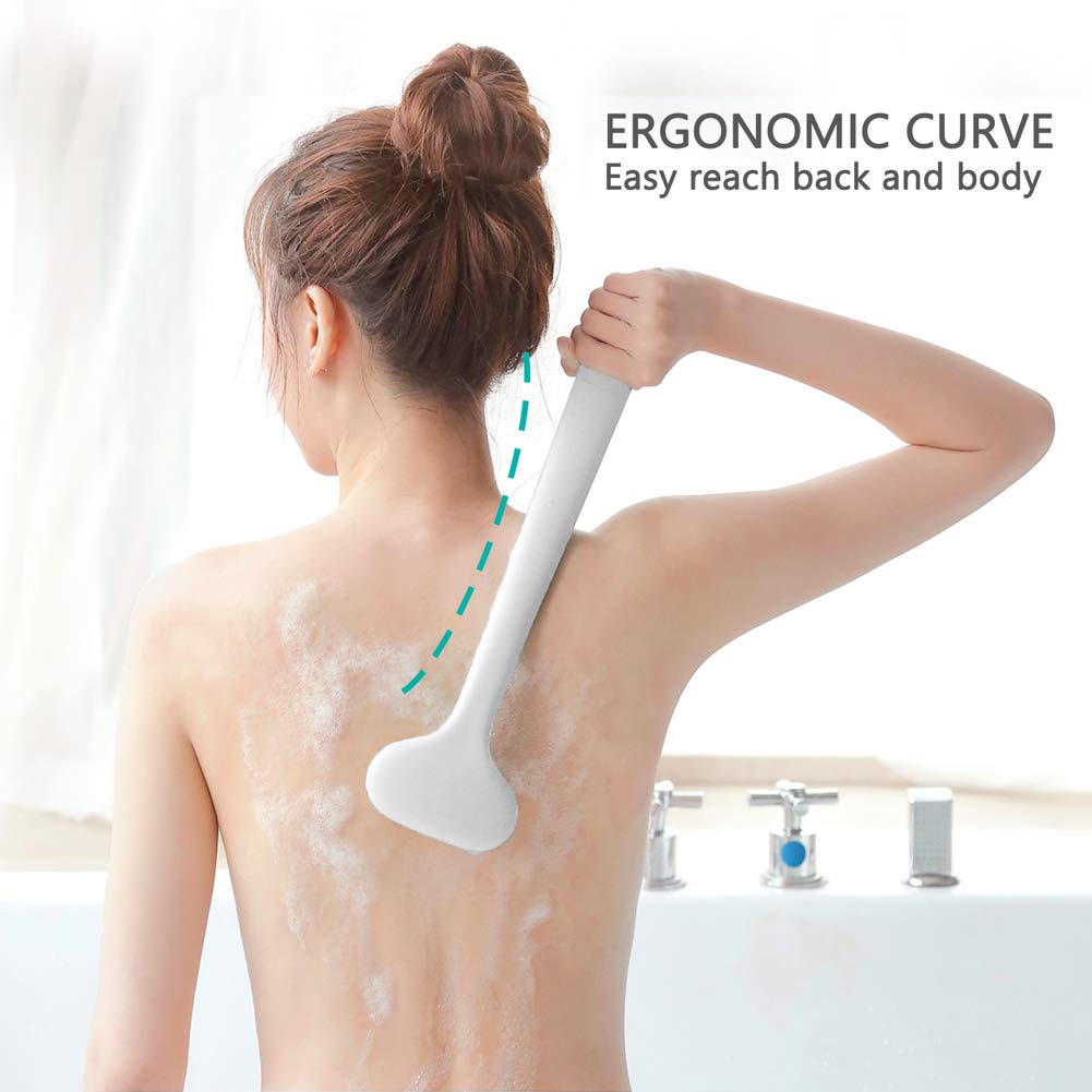 Bath Body Brush with Comfy Bristles Long Handle Gentle Exfoliation Improve Skin's Health and Beauty Wet or Dry Brushing Back Scrubber for Shower (White) : Beauty