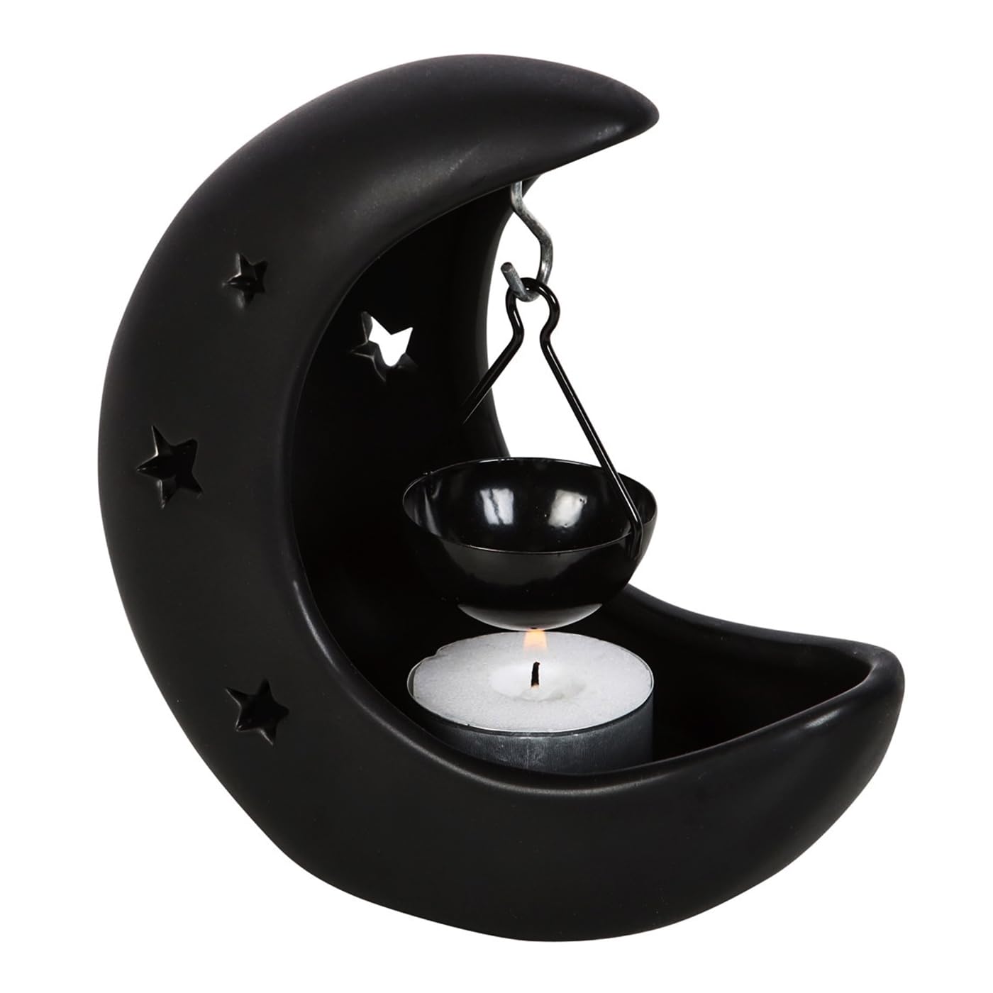 TECH ISLAND Wax Melt Burner, Crescent Moon Hanging Oil Burner - Enchanting Design With Cut Out Star Essential Oils And Wax Melts Holder For Halloween Decor Dreamy Atmosphere (Black)