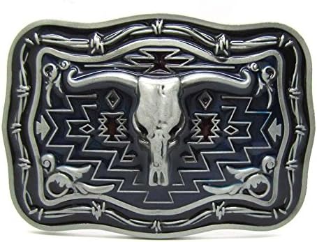 TAKELA Men's Original Tribal Bull Head Skull Rectangle Mesh Belt Buckle