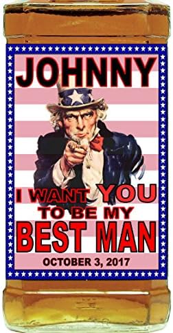 Set of 4 UNCLE SAM Will You Be My Groomsman Best Man Wedding Favor Gift from Groom Bridal Party Patriotic America Label Whiskey