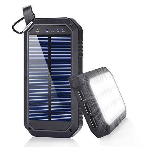 Solar Charger, Dostyle 8000mAh Portable Solar Power Bank External Backup Battery Pack 3 USB Ports Solar Phone charger with 21 LED light for iPhone, iPad, Samsung Galaxy & other Android Smart Devices