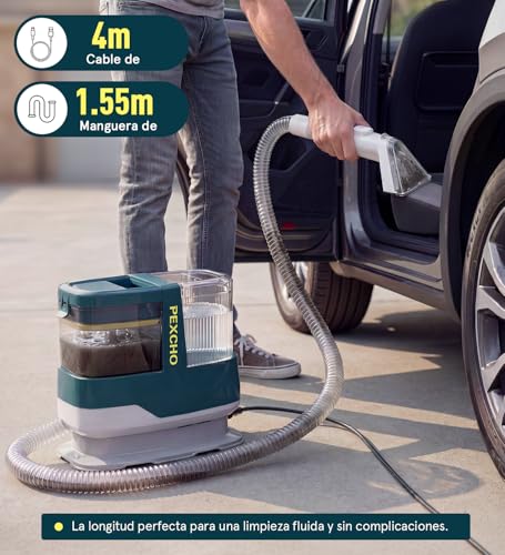 PEXCHO Limpiador de Tapicerias 18kPa Aspiradora de Agua Tapiceria 650W Maquina Limpia Tapicerias para Sofas Alfombras Coche Colchones y Mascotas con Autolimpieza,Depositos Extraibles,Tubos flexibles